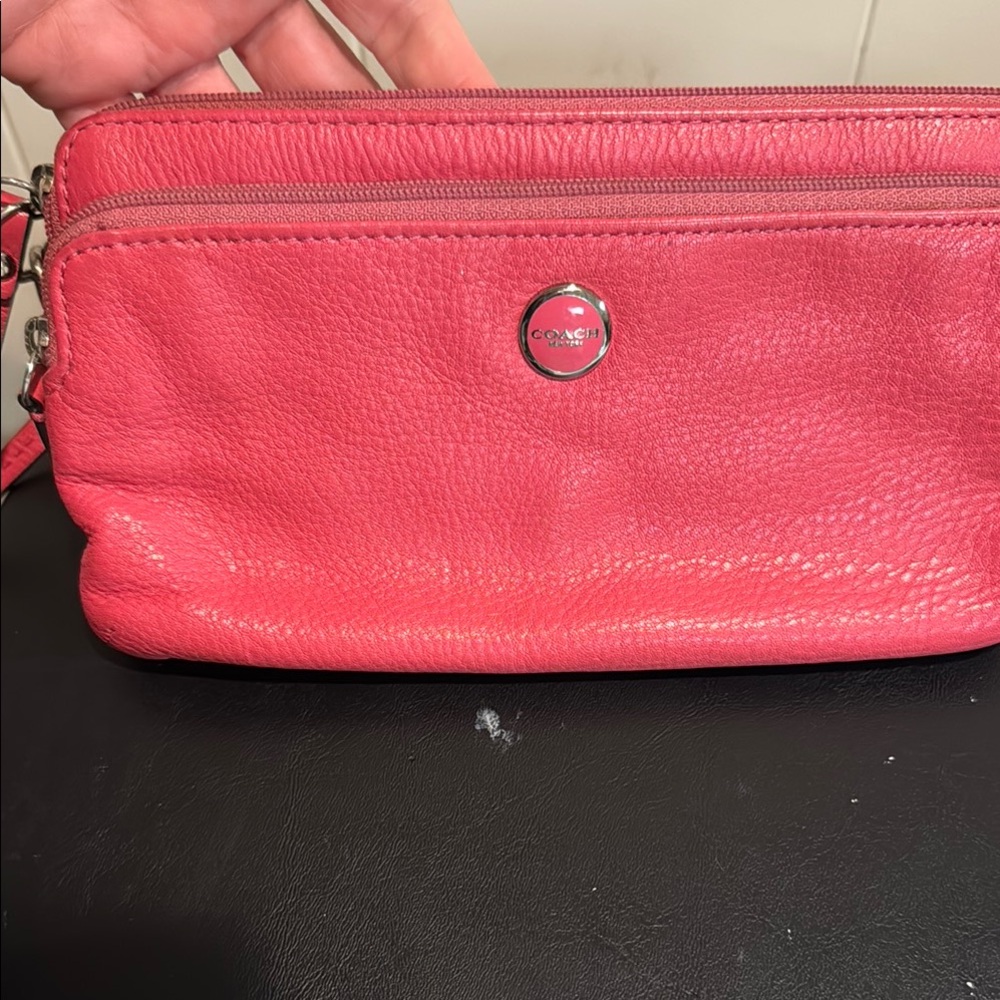 Coach Pink Leather Clutch with Silver Hardware
